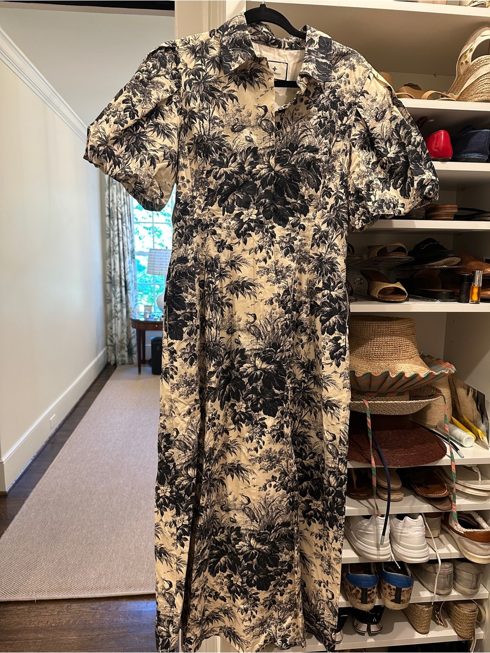 Tuckernuck Delaney Black and Cream Floral Short-Sleeve Midi Dress